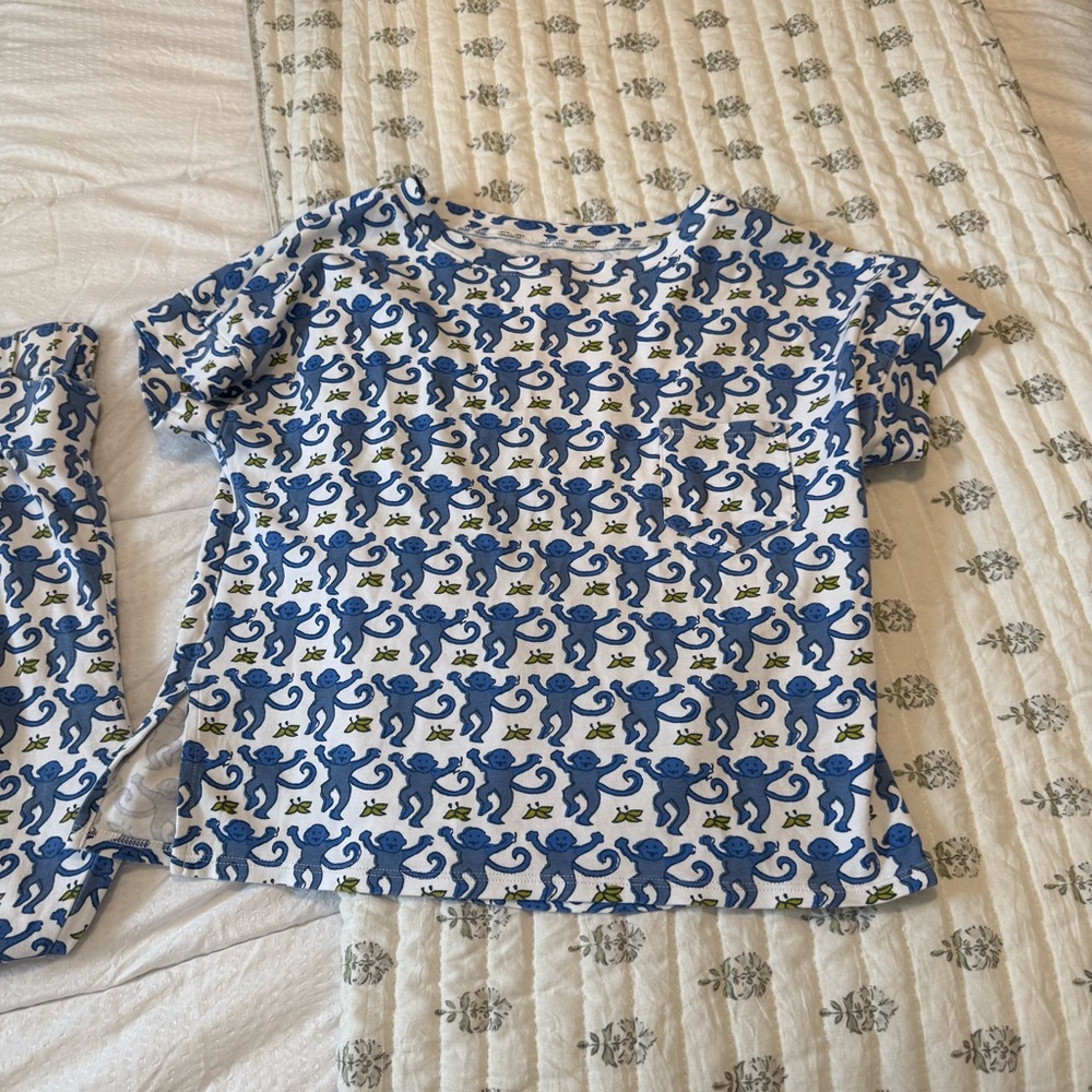 Roller Rabbit Blue & White Monkey Pajama Set XS Pima Cotton EUC - Picture 2 of 8